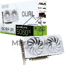 Видеокарта ASUS GeForce RTX 5060 TI DUAL WHITE OC, NVIDIA RTX 5060 Ti, 16 ГБ GDDR7, 128 бит, PCI-e 5.0, 1xHDMI, 3xDP, 2632 МГц