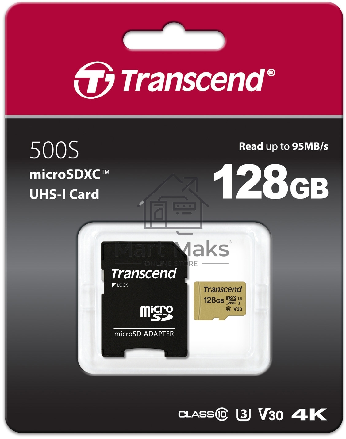 Флеш карта microSD 128GB Transcend microSDXC Ultimate UHS-I U3, V30, (SD адаптер), MLC