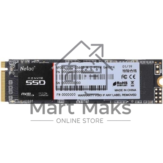 Накопитель SSD Netac N930E Pro, 256GB, PCIe 3.1 x4, M.2 2280, NVMe, R/W 2040/1270