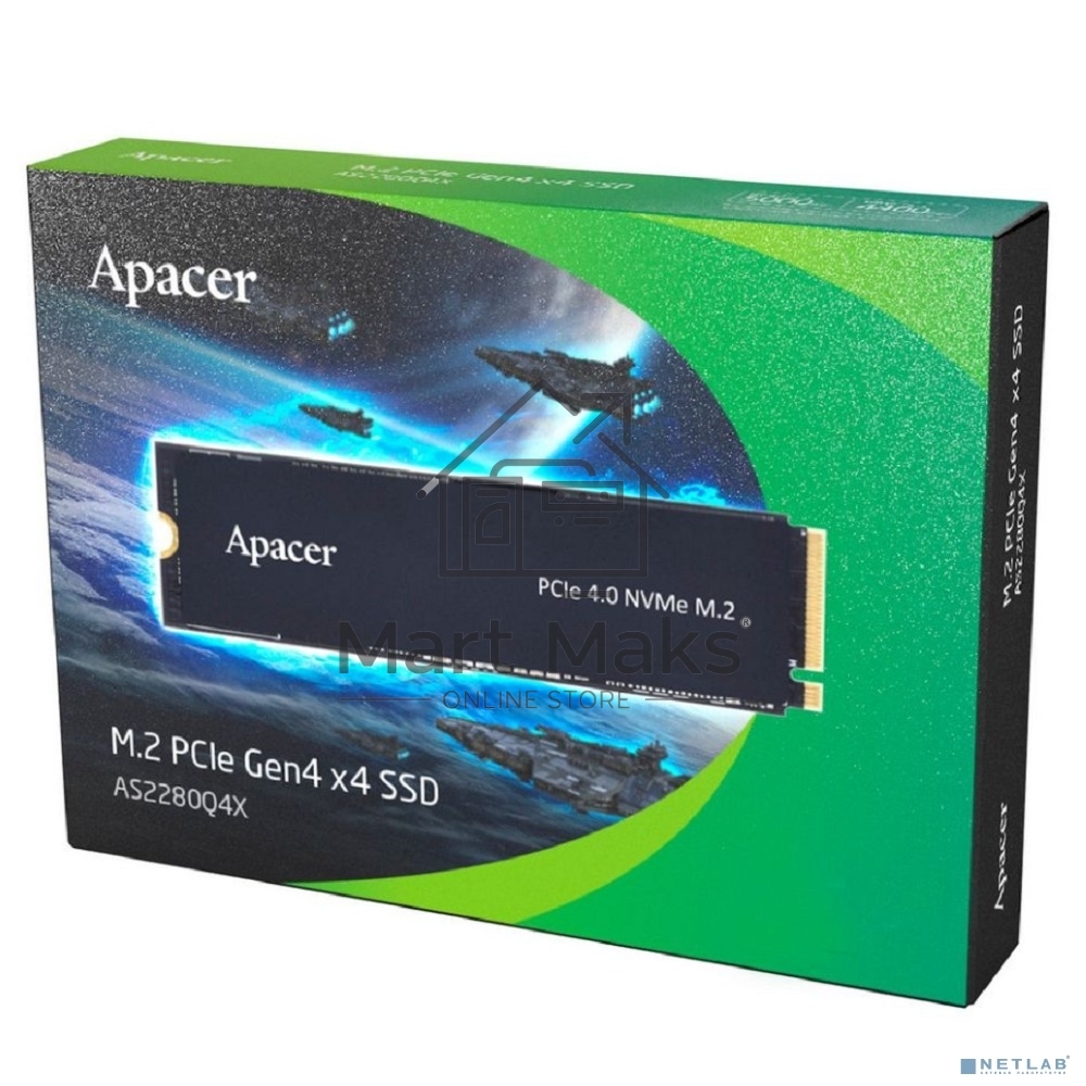 Накопитель SSD Apacer AS2280Q4X, 512Gb, M.2 2280, PCIe 4.0 x4, NVMe, R/W 4500/2500, с радиатором