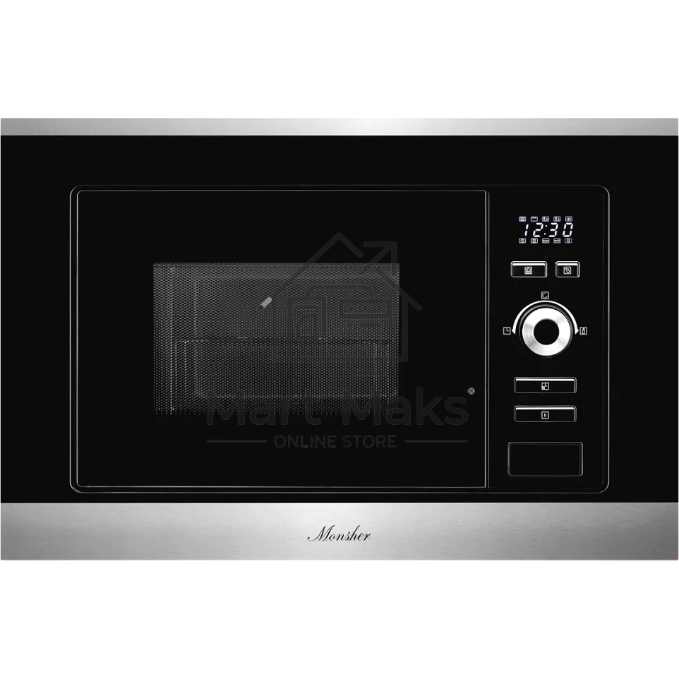 Встраиваемая микроволновая печь Monsher MMH 201 BX 60 см, 20 л, 8 автоматических кулинарных программ, 5 режимов мощности, функция размораживания по весу полуфабрикатов или по времени, черный и нерж.