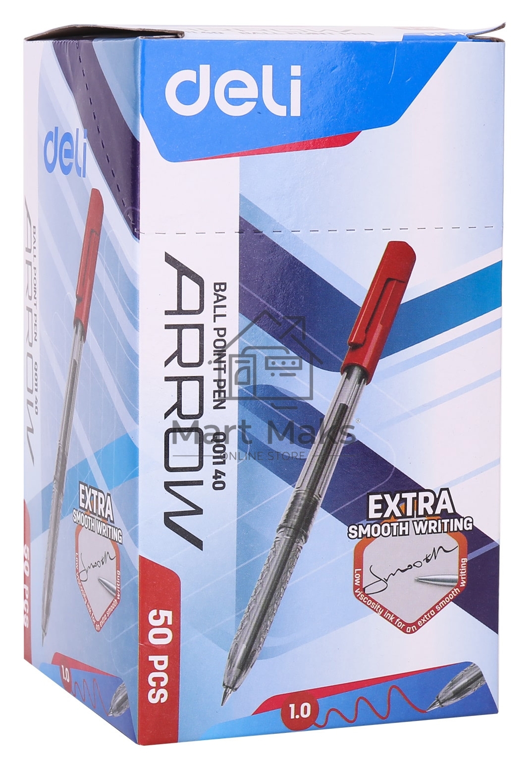 Ручка шариковая Deli Arrow EQ01140 прозрачный/красный, d=1мм, красные чернила