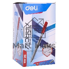 Ручка шариковая Deli Arrow EQ01140 прозрачный/красный, d=1мм, красные чернила