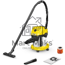 Строительный пылесос Karcher WD 3 S V-15/4/20 1000Вт (уборка: сухая) желтый