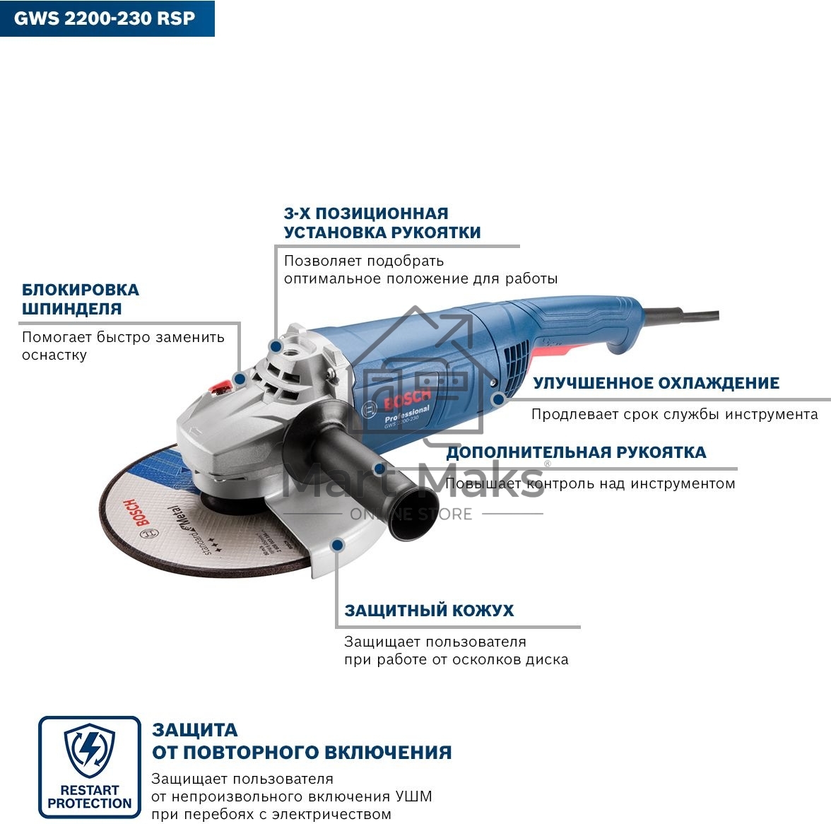 Углошлифовальная машина Bosch GWS 2200-230 RSP