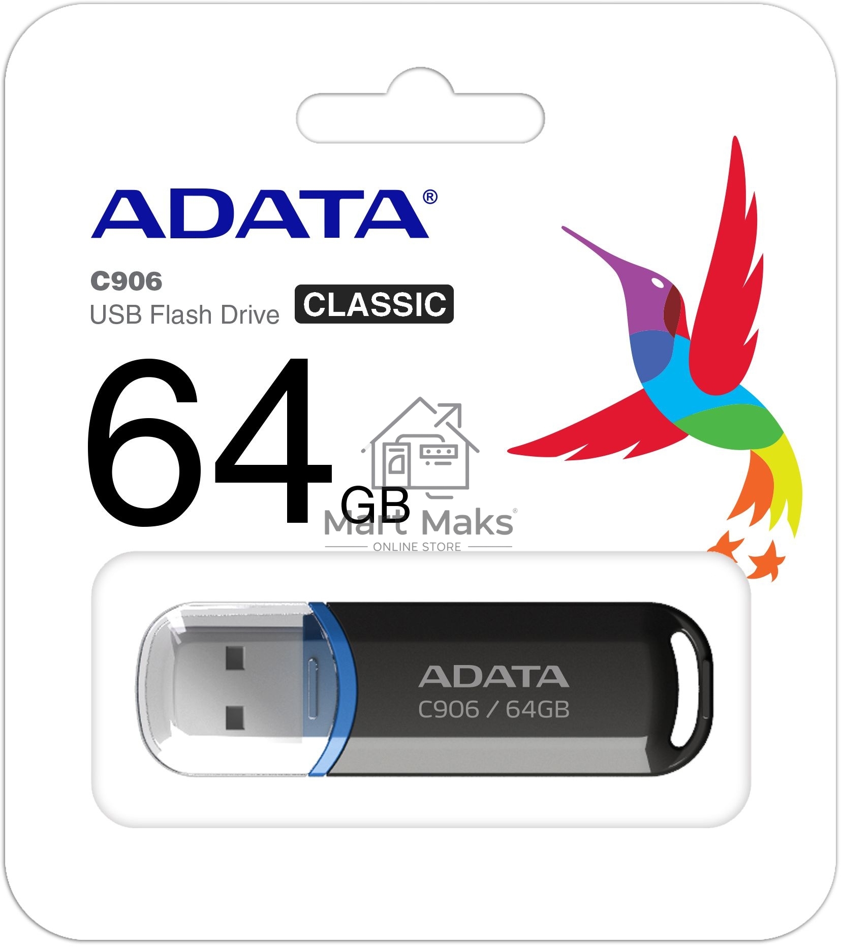 Флешка USB R/W ADATA R/W 64GB Classic C906, USB 2.0, черный