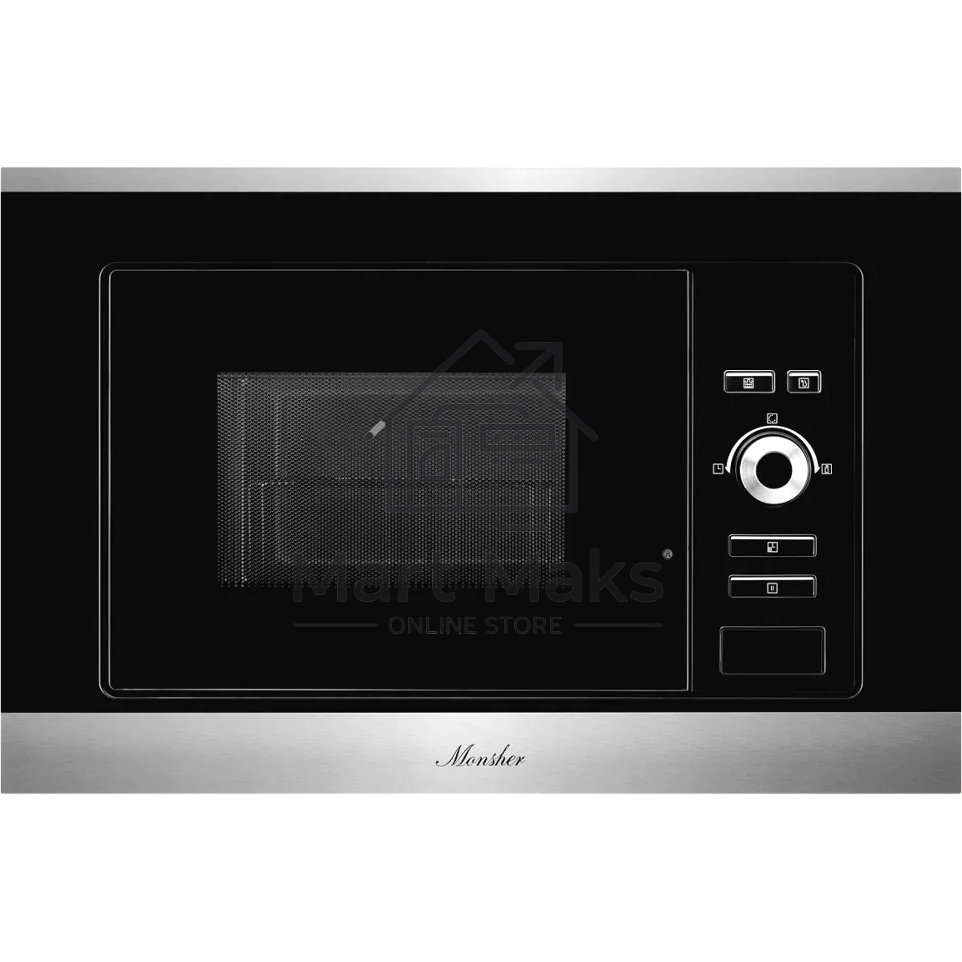 Встраиваемая микроволновая печь Monsher MMH 201 BX 60 см, 20 л, 8 автоматических кулинарных программ, 5 режимов мощности, функция размораживания по весу полуфабрикатов или по времени, черный и нерж.