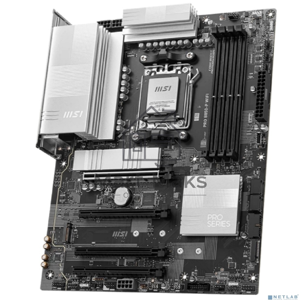 Материнская плата MSI PRO B850-P WIFI, AM5, AMD B850, 4xDDR5, 4xSATA, 3xM.2, 1xPCIe 5.0 x16, 1xPCIe 4.0 x4, 2xPCIe 3.0 x1, 1xHDMI, 1x5Gb LAN, Wi-Fi 7, 4xUSB 2.0, 1xUSB 3.2 Gen 1, 1xUSB 3.2 Gen 2, 2xUSB-C 3.2 Gen 2, 2x3.5 мм, 7.1, ATX