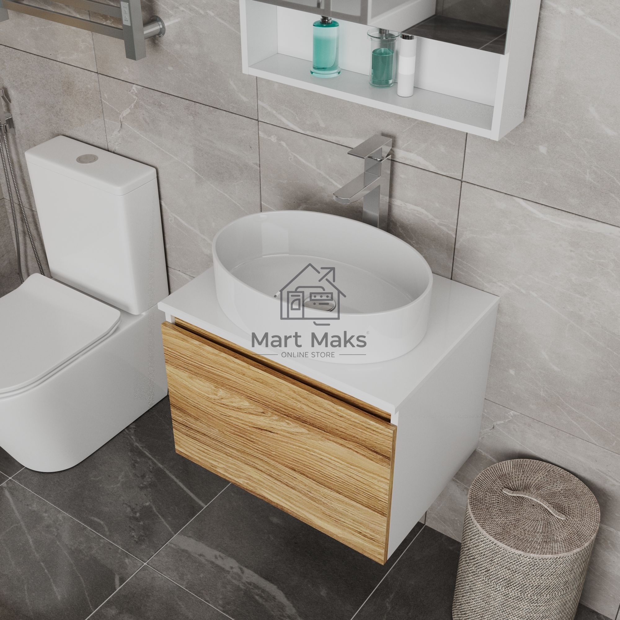 Комплект для ванной, 3 предмета (Тумба Bau Dream Blackwood 60, раковина BAU Nimb 50х36, смеситель для раковины высокий Hotel Still, нержавеющая сталь)