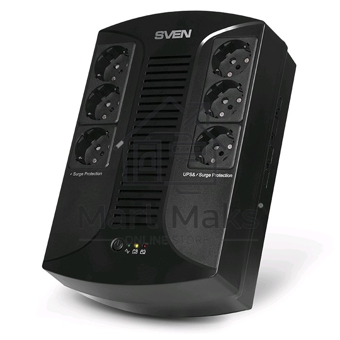 Источник бесперебойного питания SVEN UP-L1000E 1000VA/500W (6 розеток: 3х UPS/сетевой фильтр+3 x сетевой фильтр)