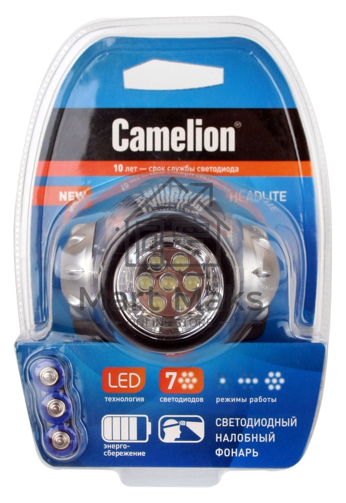 Фонарь налобный LED5310-7F3 (7LED 3 режима; 3хR03 в комплекте; метал.) Camelion 7534