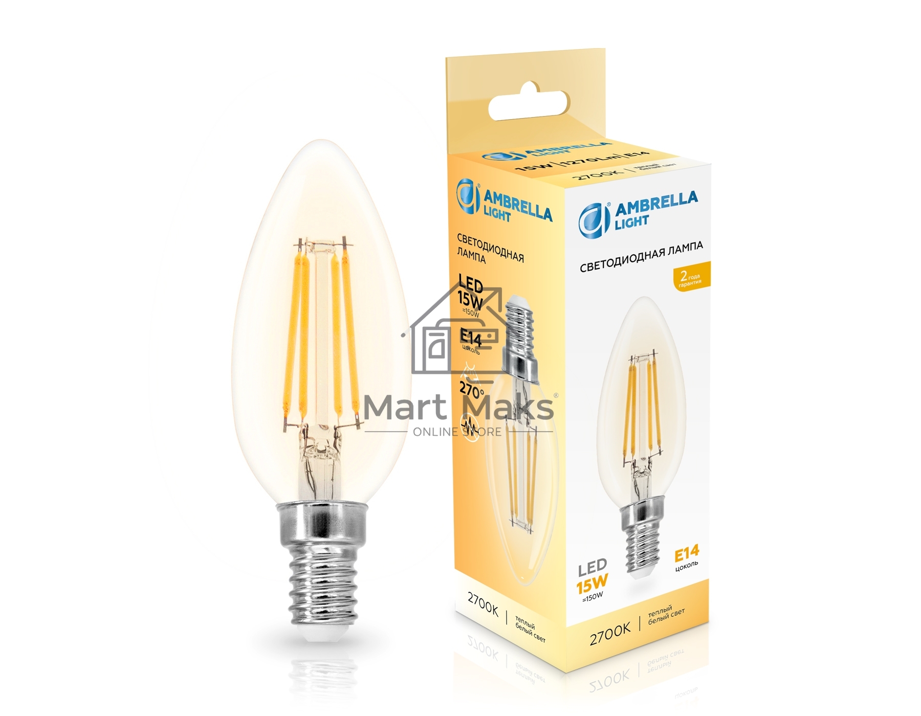 Лампа светодиодная 351513 Filament LED C35 15W E14 2700K 220-240V