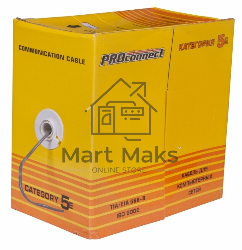Кабель витая пара PROconnect UTP 2PR 24AWG, CCA, CAT5e, PVC, серый, бухта 305 м