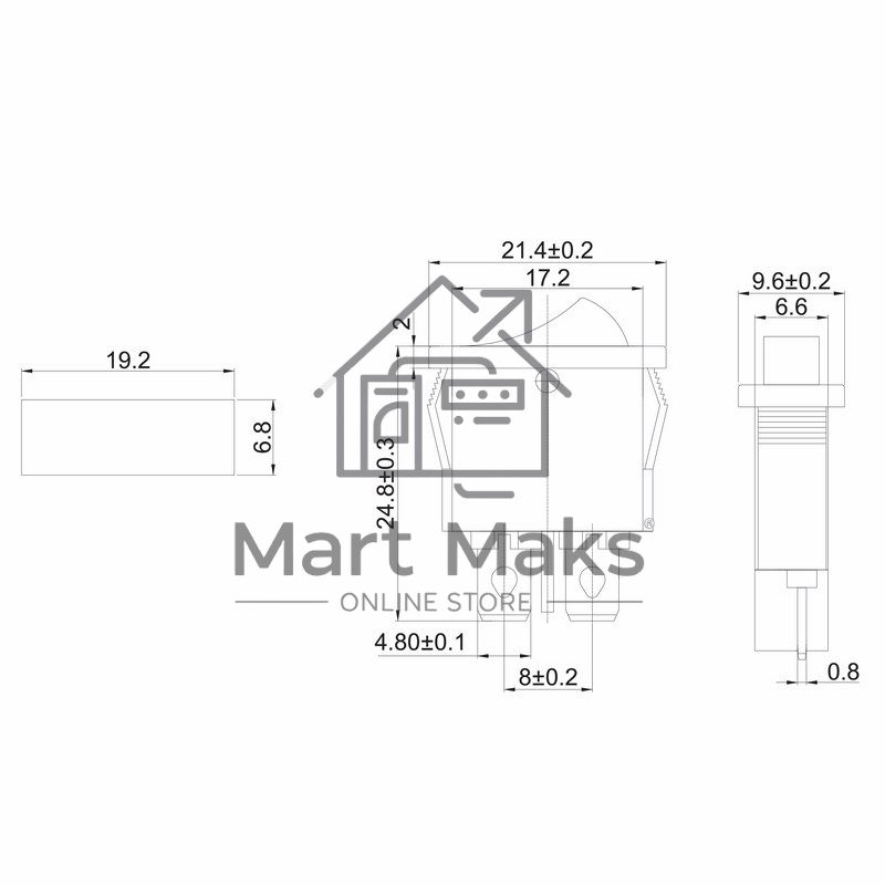 Выключатель клавишный 250V 6А (2с) ON-OFF красный Mini Rexant