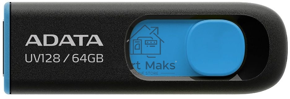 Флешка USB ADATA UV128 (AUV128-64G-RBE), 64Gb, USB 3.0, R/W 100/30, черный/синий