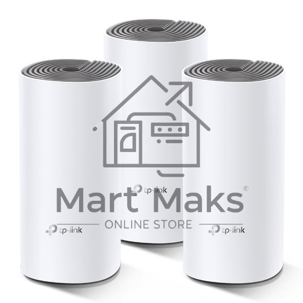 Домашняя Mesh Wi-Fi система TP-Link Deco E4 (3-Pack), 1167Мбит/с (5 ГГц: до 867 Мбит/с + 2,4 ГГц: до 300 Мбит/с), 2 порта 100 Мбит/с, 2 встроенные антенны на каждом модуле Deco