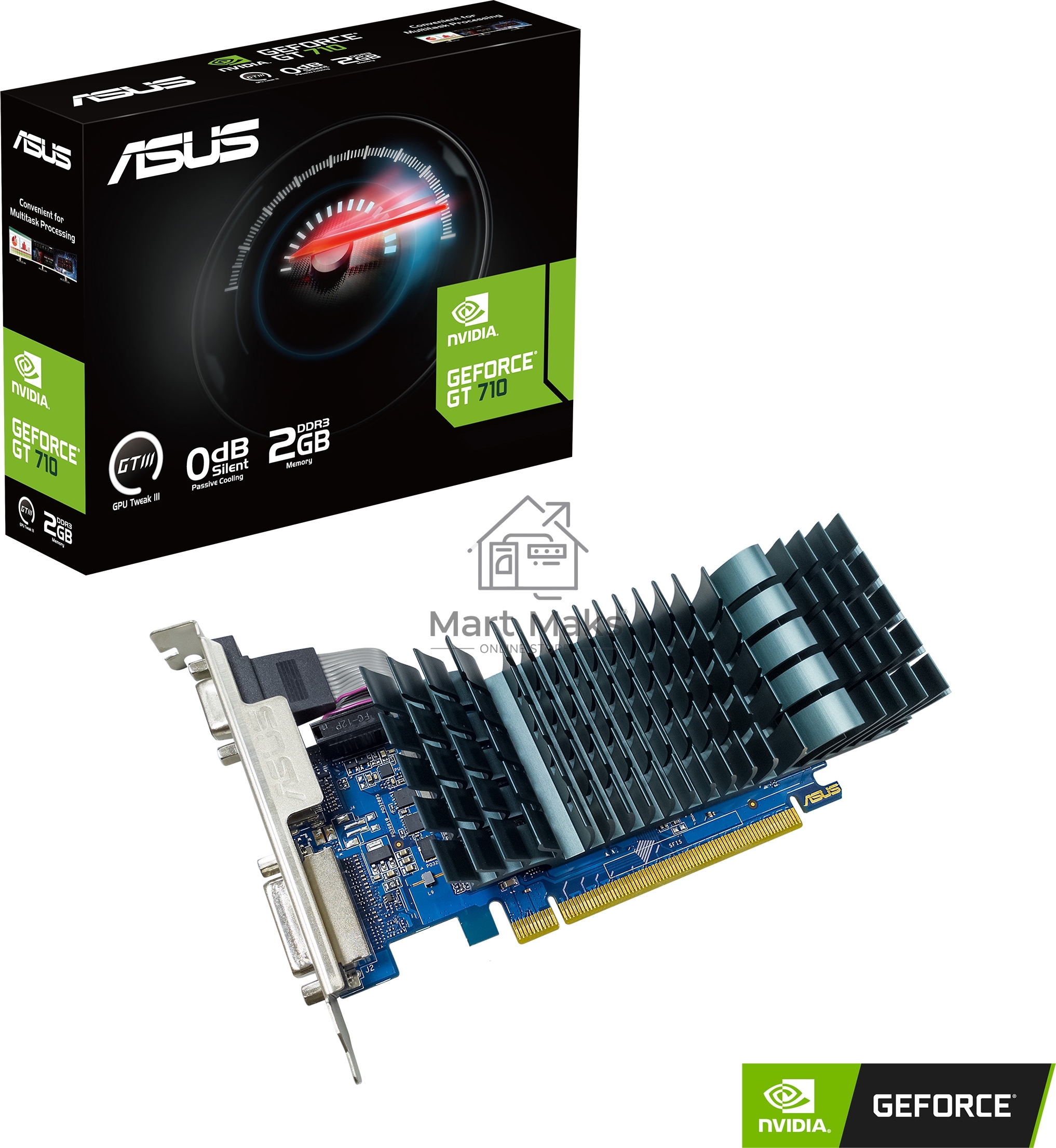 Видеокарта Asus PCI-E GT710-SL-2GD3-BRK-EVO NVIDIA GeForce GT 710 2048Mb 64 DDR3 954/5012 DVIx1 HDMIx1 CRTx1 HDCP Ret low profile
