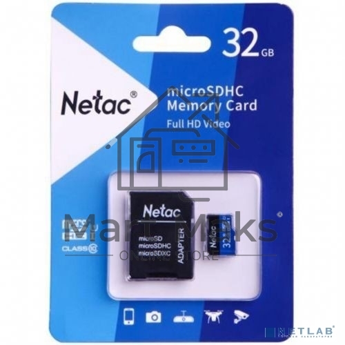 Флеш карта microSDHC 32GB Netac P500 <NT02P500STN-032G-R> (с SD адаптером) 80MB/s
