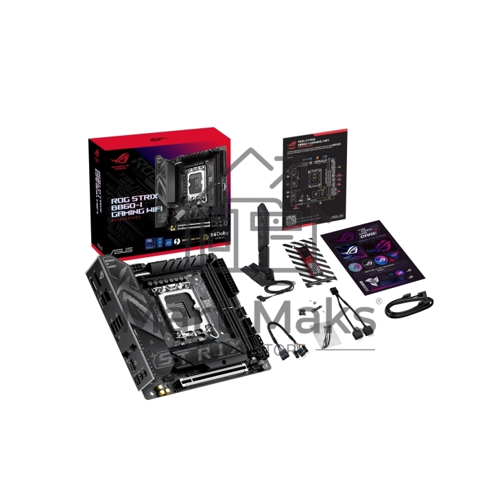 Материнская плата ASUS ROG STRIX B860-I GAMING WIFI, LGA1851, Intel B860, 2xDDR5, 4xSATA, 2xM.2, 1xPCIe 5.0 x16, 1xDP, 1xHDMI, 1xThunderbolt 4, 1x2.5Gb LAN, Wi-Fi 7, 2xUSB 2.0, 3xUSB 3.2 Gen 1, 1xUSB 3.2 Gen 2, 1xUSB 3.2 Gen 2x2, 1xUSB-C, 1xS/PDIF, 2x3.5 