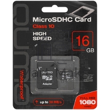 Флеш карта QUMO MicroSDHC 16Gb Сlass 10, адаптер в комплекте SD, черно-красная картонная упаковка