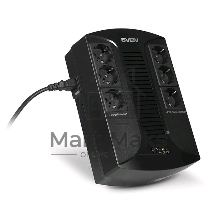 Источник бесперебойного питания SVEN UP-L1000E 1000VA/500W (6 розеток: 3х UPS/сетевой фильтр+3 x сетевой фильтр)
