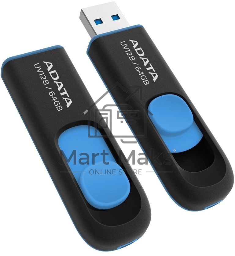 Флешка USB ADATA UV128 (AUV128-64G-RBE), 64Gb, USB 3.0, R/W 100/30, черный/синий