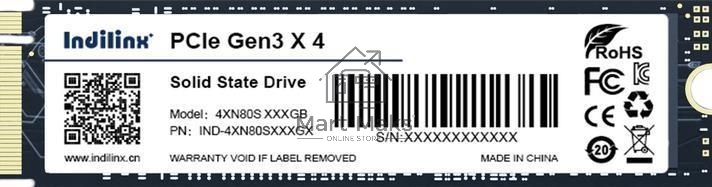 Накопитель SSD Indilinx IND-4XN80S, 256Gb, PCIe 3.0 x4, M.2 2280, NVMe, R/W 2300/1200