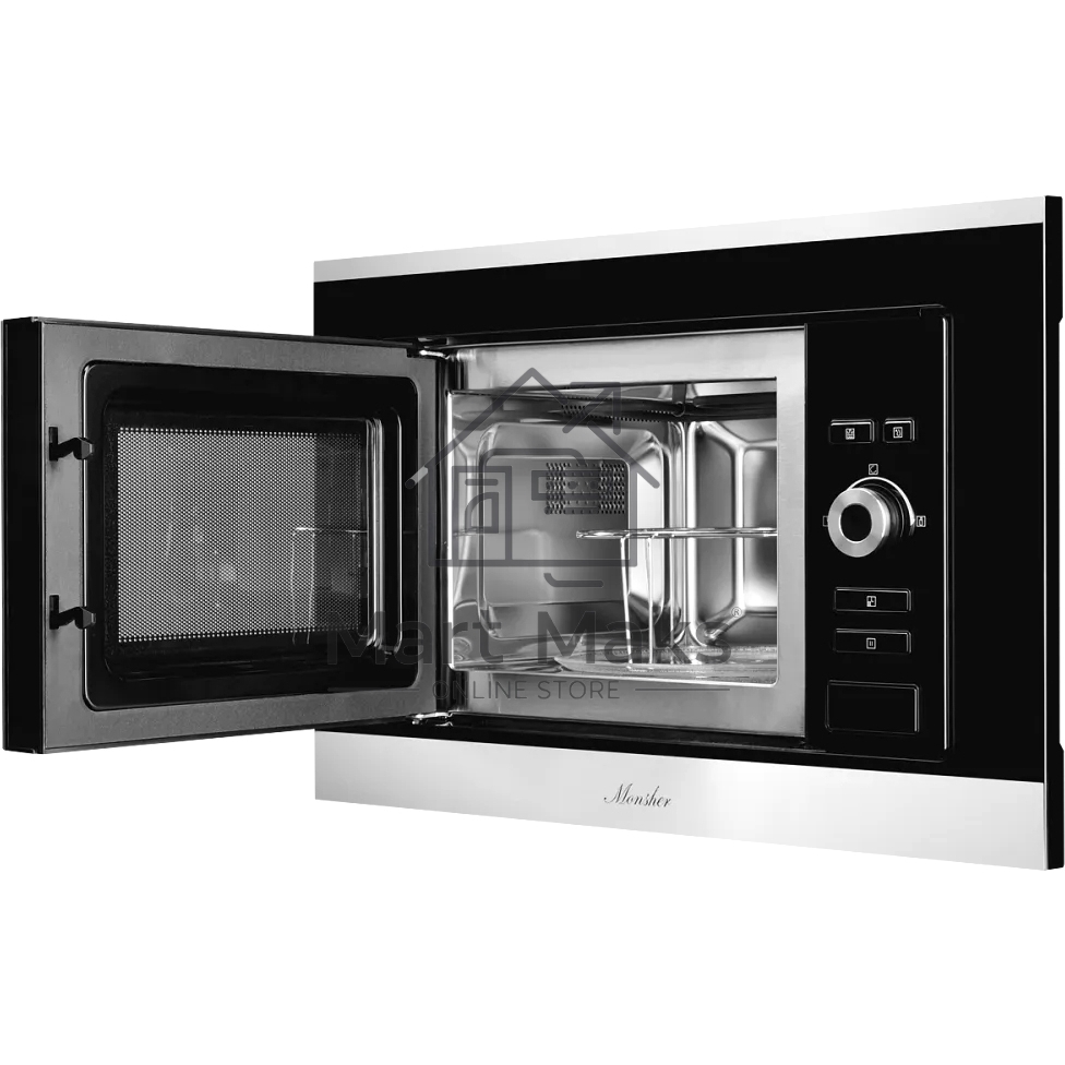 Встраиваемая микроволновая печь Monsher MMH 201 BX 60 см, 20 л, 8 автоматических кулинарных программ, 5 режимов мощности, функция размораживания по весу полуфабрикатов или по времени, черный и нерж.