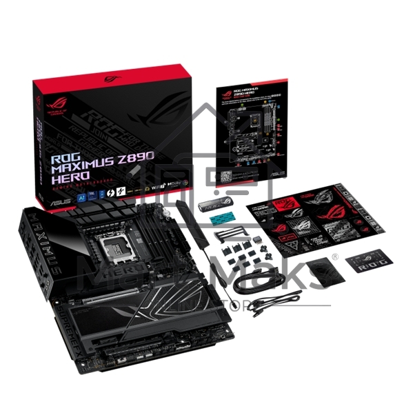 Материнская плата ASUS ROG MAXIMUS Z890 HERO, LGA 1851, Intel Z890, 4xDDR5, 4xSATA, 6xM.2, 1xPCIe 5.0 x16, 1xPCIe 4.0 x4, 1xPCIe x1, 1xHDMI, 2xUSB-C (видеовыход), 4xUSB-A 3.2 Gen 1, 4xUSB-A 3.2 Gen 2, 1xUSB-C 3.2 Gen 2, 2xUSB-C Thunderbolt 4, 2x 5Gb LAN, 
