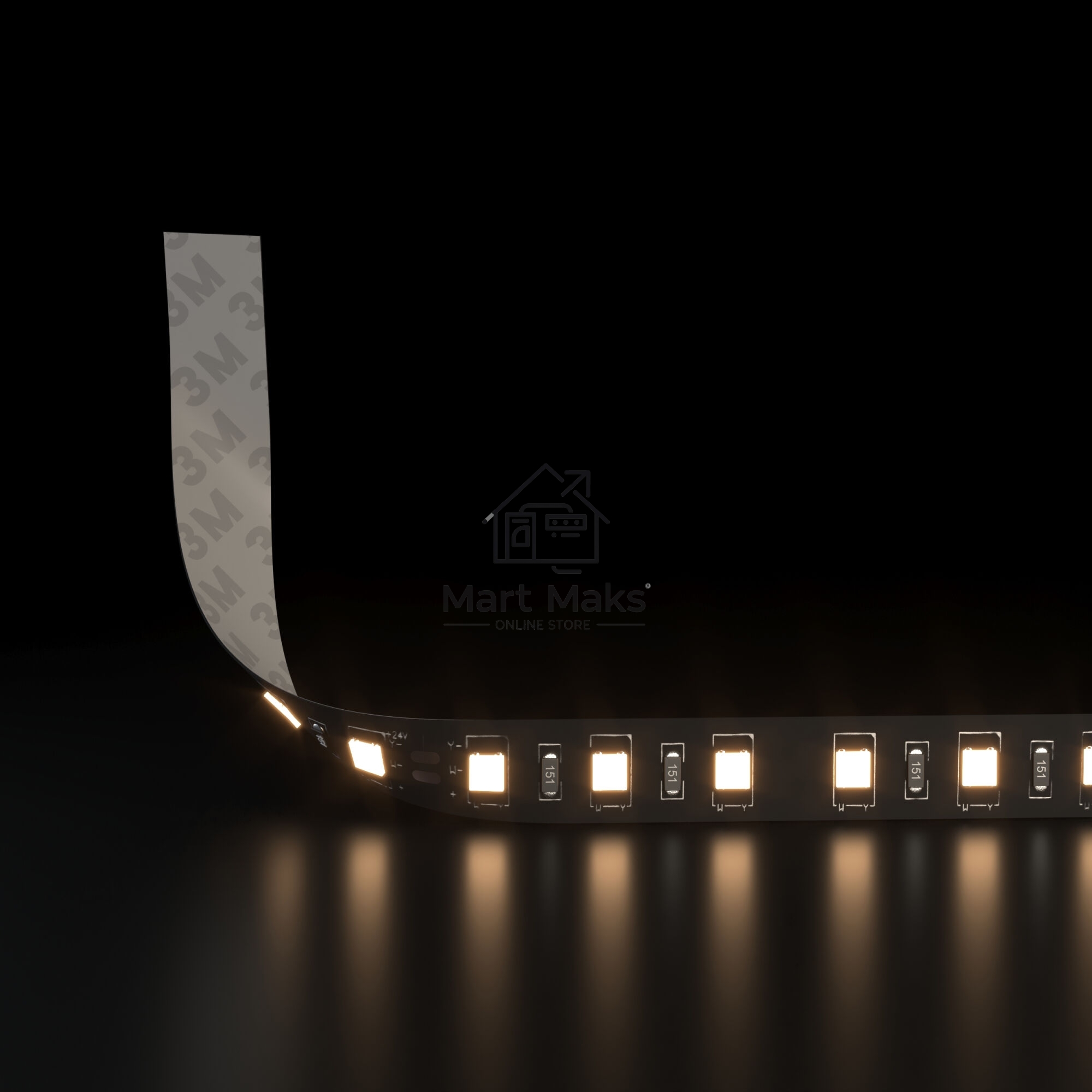 Лента светодиодная 120Led 9,6W IP20 3300K тёплый белый (2835 24V 120Led 9,6W IP20 Black)