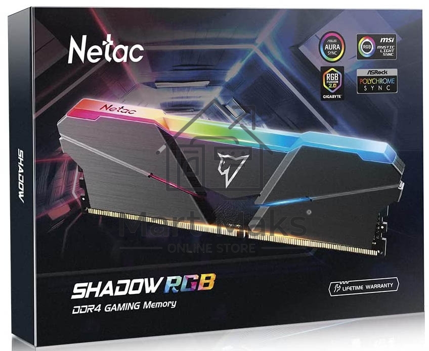 Оперативная память NETAC Shadow, DDR4, 16GB (2x8GB), 2666MHz, CL19, DIMM, с радиаторами, RGB, черный