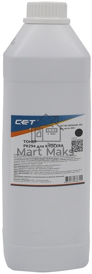 Тонер CET для Kyocera ECOSYS M5521cdn/M6630cidn черный (PK294) 500г/бут. (TK-5220K/TK-5230K/TK-5240K/TK-5270K) Japan