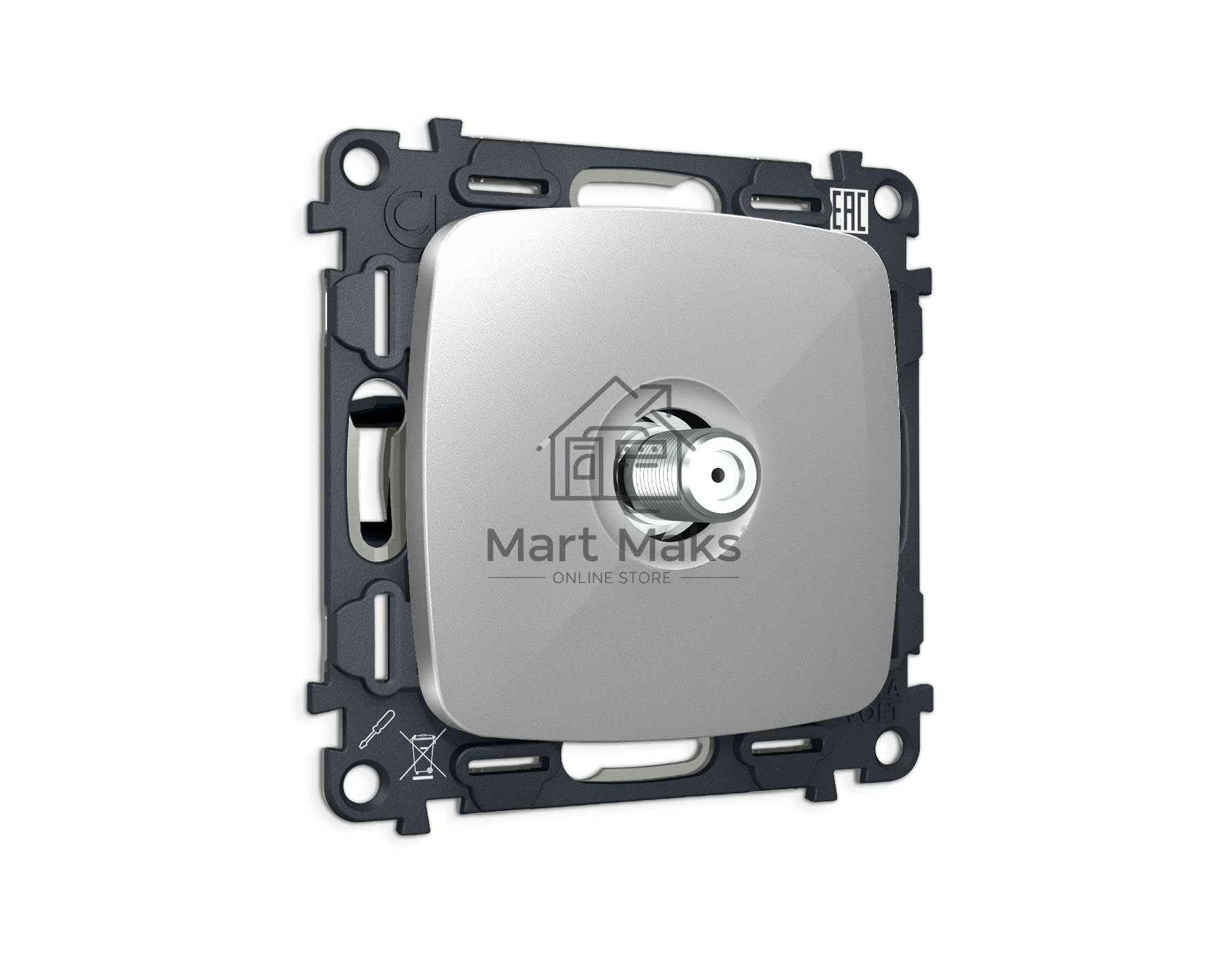 Комплект механизма TV розетки SAT 5-2400MHz 3.5dB OMEGA Серебро глянец QUANT (OP4130, VM215) MO413050
