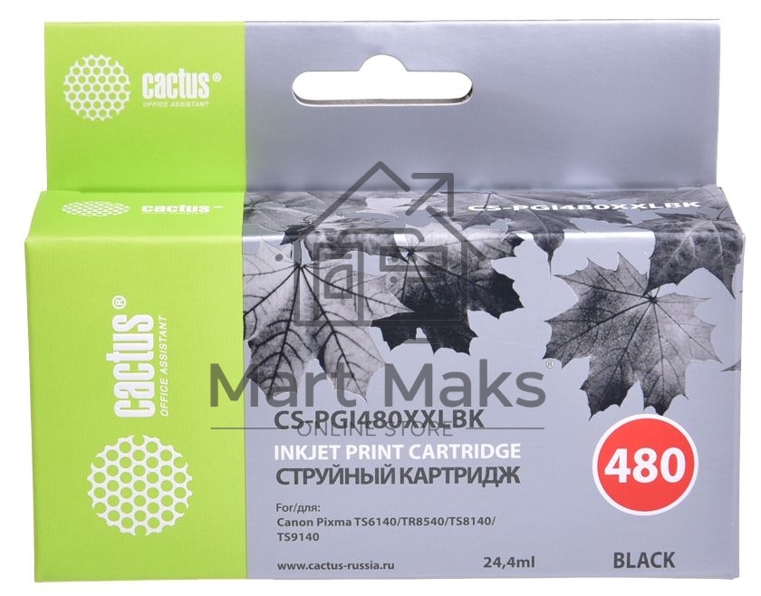 Картридж струйный Cactus CS-PGI480XXLBK черный (24.4мл) для Canon Pixma TR7540/TR8540/TS6140/TS8140