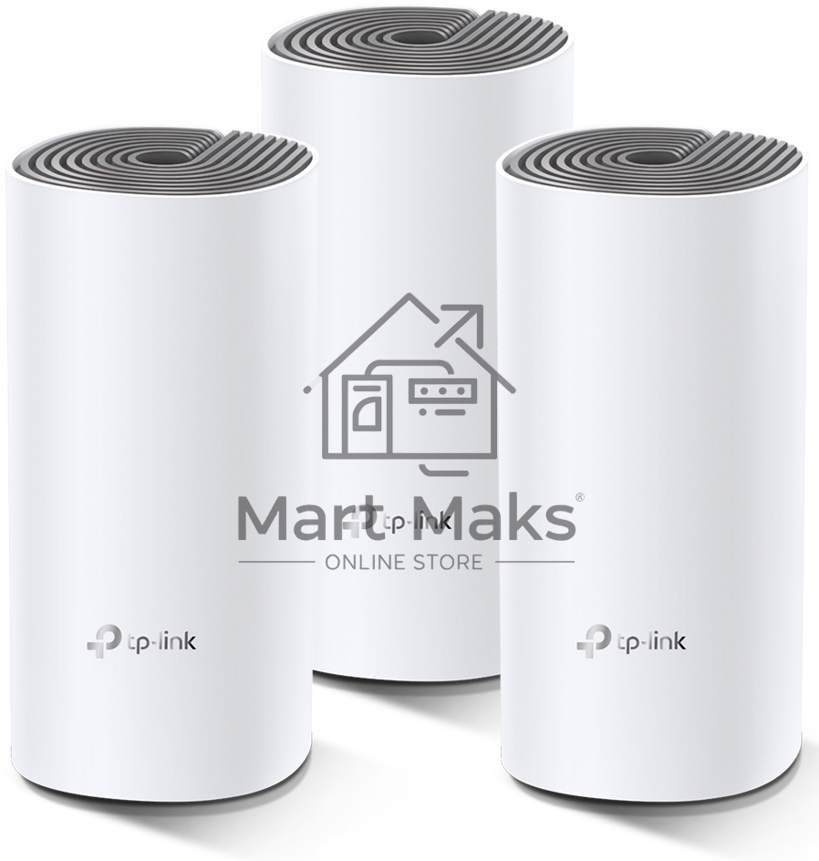 Домашняя Mesh Wi-Fi система TP-Link Deco E4 (3-Pack), 1167Мбит/с (5 ГГц: до 867 Мбит/с + 2,4 ГГц: до 300 Мбит/с), 2 порта 100 Мбит/с, 2 встроенные антенны на каждом модуле Deco