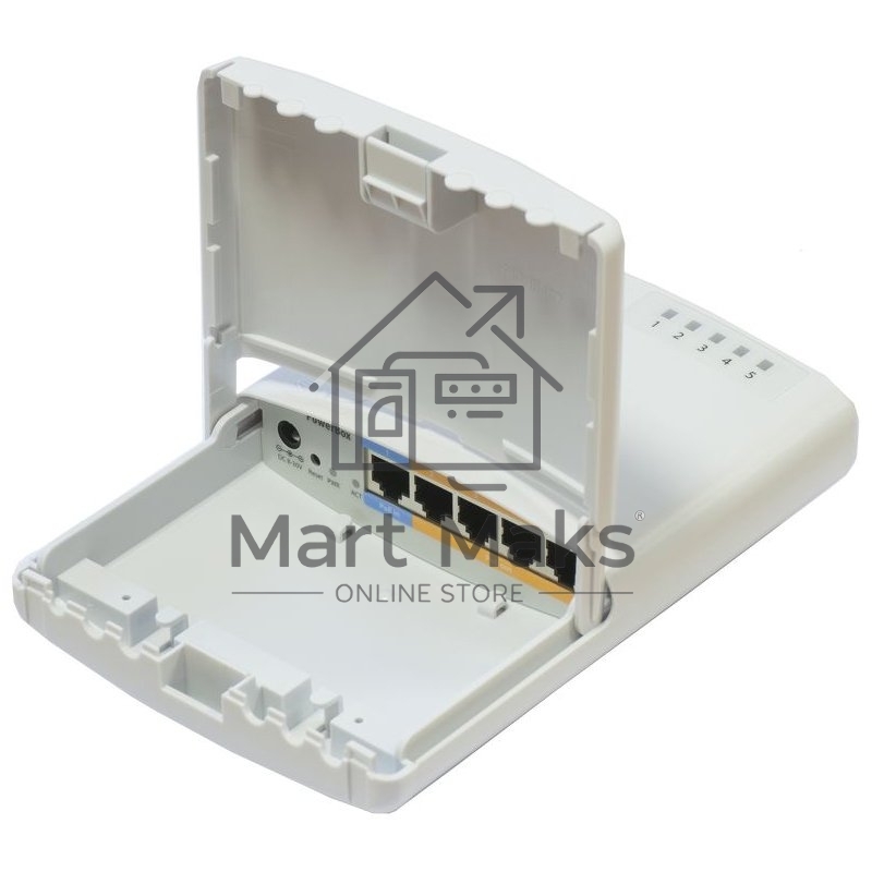 Маршрутизатор MikroTik RB750P-PBr2 PowerBox with 650MHz CPU, 64MB RAM, 5xLAN (four with PoE out), RouterOS L4, outdoor case, PSU, PoE, mounting set
