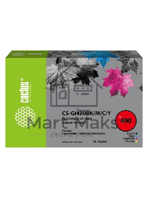Чернила Cactus CS-GI490BK/M/C/Y голубой/пурпурный/желтый/черный набор 4x100мл для Canon Pixma G1400/G2400/G3400