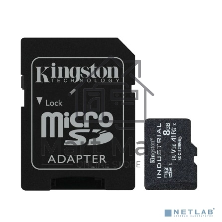 Карта памяти Kingston 8GB microSDHC Industrial C10 A1 pSLC Card + SD Adapter