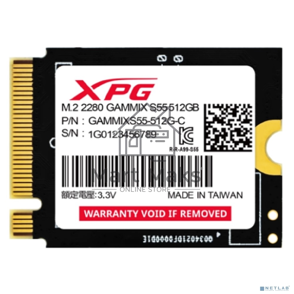 Накопитель NVMe ADATA XPG GAMMIX S55, 512Гб, PCIe 4.0 x4, 2230, R/W 5000/3000 Мбайт/сек