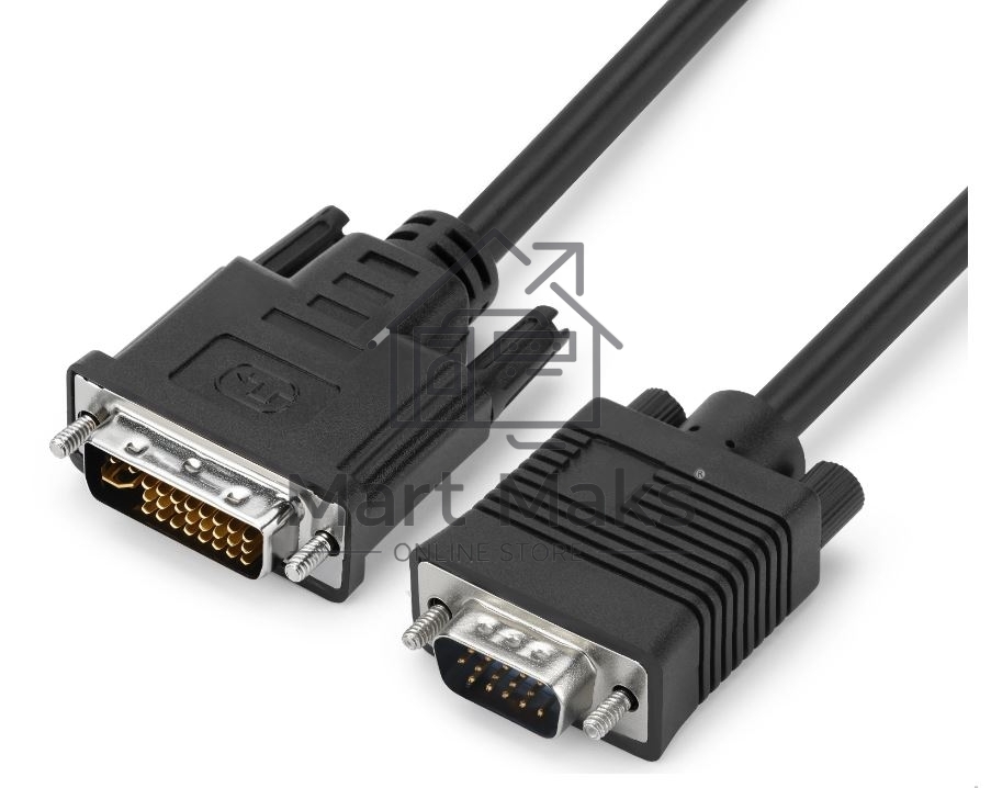Переходник GoPower DVI-I (m)-VGA (m) 1м черный Premium Zip-Lock c подвесом (1/200)