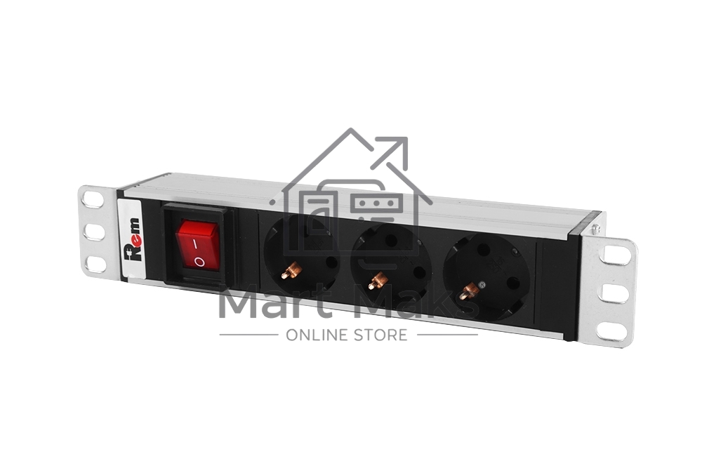 Блок розеток ЦМО Rem-10 без шнура с выкл., 3 Schuko, вход IEC 60320 C14, 10A, алюм., 10