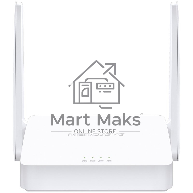 Роутер Mercusys 300Mbps Multi-Mode Wireless N Router, 2× Fixed External Antennas, 2× 10/100 Mbps LAN Ports, 1× 10/100 Mbps WAN Port, FEATURE: Access Point Mode, WPS/Reset Button, IPTV, IPv6, Beamforming, MU-MIMO, Parental Controls, Guest Network