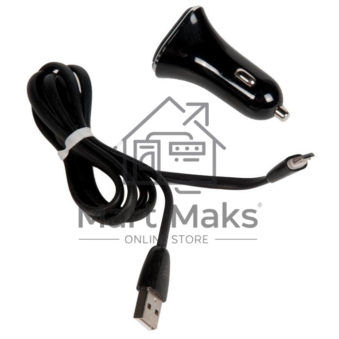 Автомобильная зарядка (от прикуривателя) More choice AC22m, два разъема USB, кабель Micro USB, 2.4A, черный
