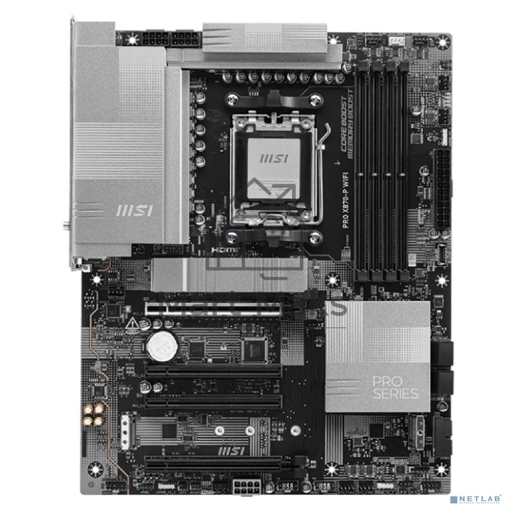 Материнская плата MSI PRO X870-P WIFI, AM5, AMD X870, 4xDDR5, 4xSATA, 3xM.2, 1xPCI-E 5.0 x16, 1xPCI-E 4.0 x16, 2xPCI-E 3.0 x1, 1xHDMI, 1xUSB-C, 1xRJ45 5Gb, 2xUSB-A 3.2 Gen 1, 2xUSB-A 3.2 Gen 2, 4xUSB-A 2.0, 1xUSB-C 3.2 Gen 2x2, 1xUSB4, 3x3.5мм, 7.1, ATX