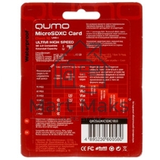 Флеш карта QUMO MicroSDXC 256 Gb 90/70 МБ/с UHS-I U3, Pro seria 3.0, адаптер в комплекте SD, красная картонная упаковка (QM256GMICSDXC10U3)