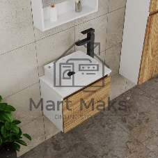 Комплект для ванной, 4 предмета (тумба Bau Dream 50 + раковина BAU 37х23, белая + смеситель Hotel Black, выпуск клик-клак, черный)