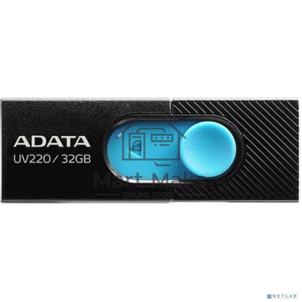 Флешка USB R/W ADATA R/W 32GB ADATA UV220, USB 2.0, черный/голубой