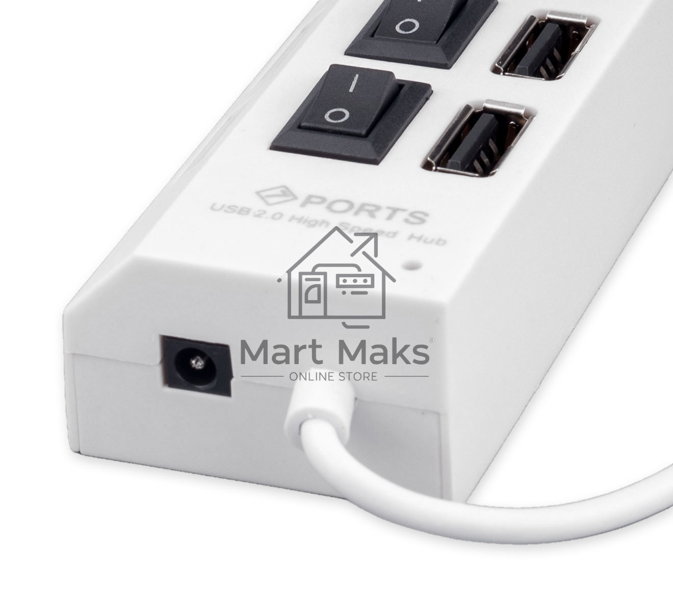 Разветвитель USB2.0 Gembird UHB-U2P7-01W, 7хUSB, с доп. питанием, подсветка и выключатели, кабель USB 55см, белый, коробка