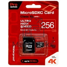 Флеш карта QUMO MicroSDXC 256 Gb 90/70 МБ/с UHS-I U3, Pro seria 3.0, адаптер в комплекте SD, красная картонная упаковка (QM256GMICSDXC10U3)