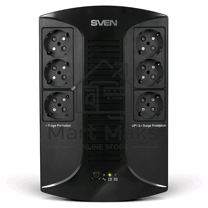 Источник бесперебойного питания SVEN UP-L1000E 1000VA/500W (6 розеток: 3х UPS/сетевой фильтр+3 x сетевой фильтр)